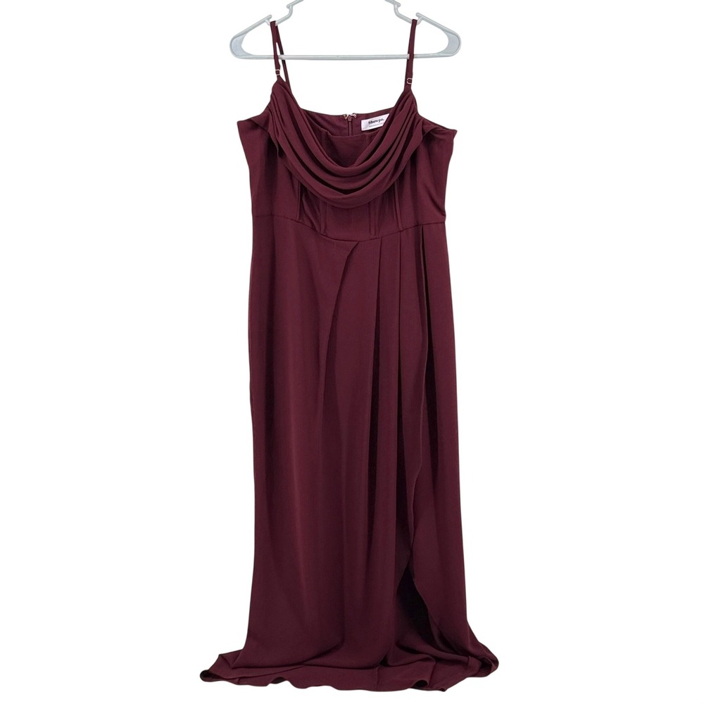 Showpo Maxi Dress Cowl Neck Corset 12 Burgundy Women Formal Evening Gown Slit
